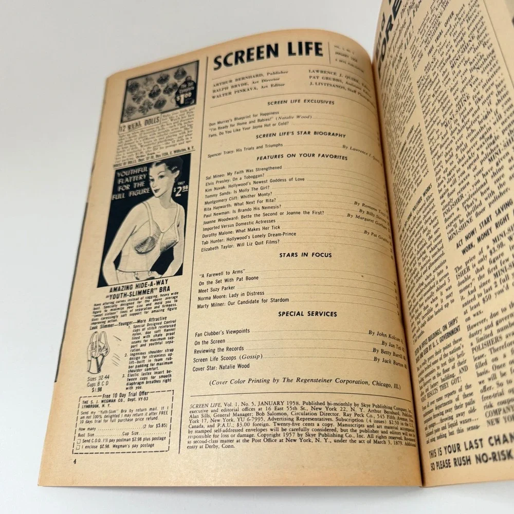 Screen Life Magazine January 1958 Natalie Wood Cover Hollywood Vintage